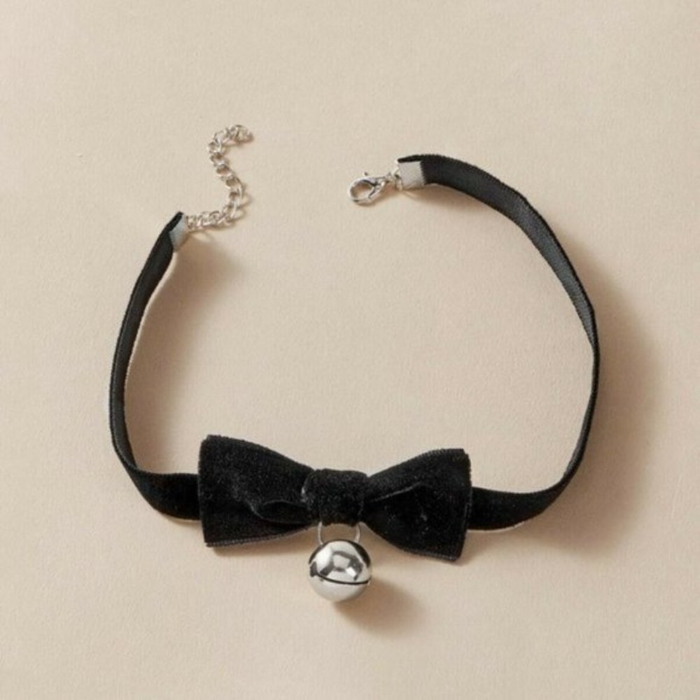 New Velvet Black Bow Lolita Kitty Bell Charm Goth - Picture 4 of 4